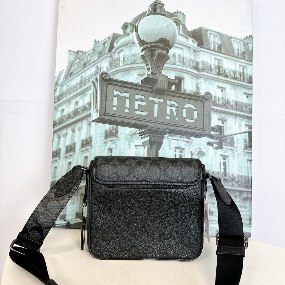 Coach C9870 Sullivan Flap Crossbody In Signature Canvas IN Black Charcoal - Picture 4 of 8